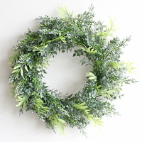 Couronne de fleurs artificielle ronde en plastique avec eucalyptus et gypsophile pour cérémonie de mariage, décoration de porte ou murale pour les fêtes