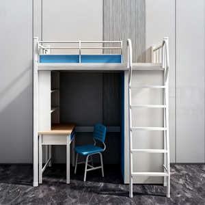 Lit simple en métal moderne pour dortoir scolaire avec table et chaise intégrées, idéal pour hôtel, <span class=keywords><strong>appartement</strong></span>, chambre d'étudiant ou de personnel - Product Image 3