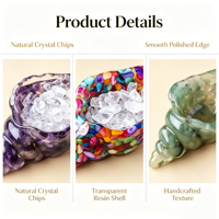 Bol en résine avec éclats de cristal naturel, coquillages et pierres d'orgone, plateau de rangement pour bijoux, décoration d'intérieur, cadeau