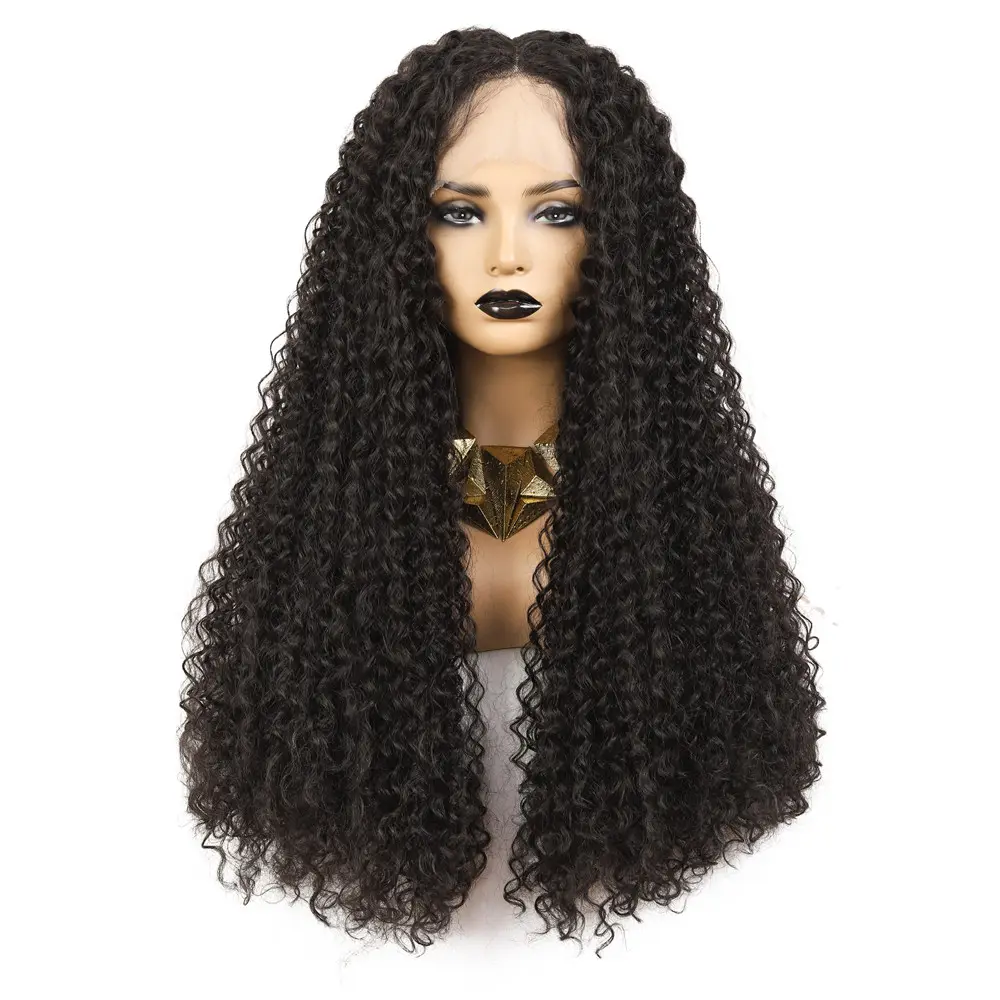 Synthetic Lace Front Wigs Long Hair Lace Front Wig for Black Natural Color X-TRESS Kinky Curly Fashion Woman Brown Swiss Lace