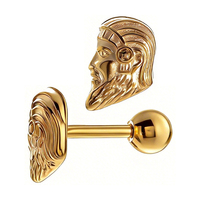 Boucle d'oreille élégante en forme de tête de dieu grec antique, en acier inoxydable 316L, 16G, étanche, inaltérable, piercing mythologique