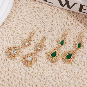 Gold Farbe marok kanis chen Stil Ohrringe für Frauen Hochzeits feier Schmuck Ohrring mit Strass Tröpfchen Form