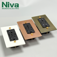 Prise murale USB Type-C Niva American Standard avec interrupteur en laiton moleté, personnalisable, multifonction, panneau en laiton de type 118