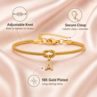 Bracelet en acier inoxydable ajustable couleur or et argent, chaîne serpent, design nœud d'amour, avec breloque lettre initiale 26 en zircon