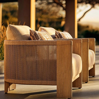 Fauteuil d'extérieur moderne en teck massif, ensemble de canapé en corde tressée, résistant aux intempéries et aux UV, chaise longue de patio avec coussin imperméable
