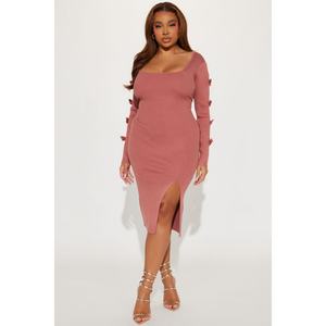 Vestido francés sexy de manga larga con abertura, cuello cuadrado y pecho cruzado de punto - Product Image 1