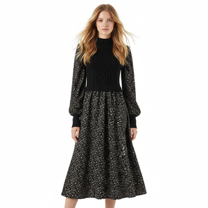 <span class=keywords><strong>Robe</strong></span> en tricot à motif Floral pour <span class=keywords><strong>femme</strong></span>, <span class=keywords><strong>pull</strong></span> en mosaïque, tissu rétro décontracté, épissure, petite taille, collection automne hiver - Product Image 1