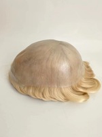 Toupets pour hommes en cheveux humains vierges à cuticules droites, couleur blond cendré argenté personnalisé, base en PU à peau fine de 0,06 mm et 0,08 mm