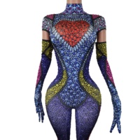 Barboteuse une pièce à manches courtes avec gants Mono Mujer tendance Showgirl danseuse barboteuses grande taille Club femmes Rhinestone Jumpsuit