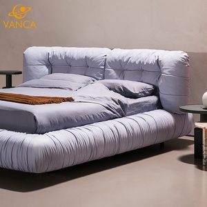 Muebles de dormitorio de tela contemporánea natural, marco de madera maciza, camas, nuevo estilo, <span class=keywords><strong>cama</strong></span> de madera tapizada, marco de madera, <span class=keywords><strong>cama</strong></span> tamaño King - Product Image 3