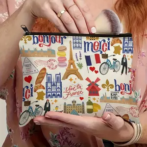 Sac de maquillage en toile <span class=keywords><strong>à</strong></span> la mode parisienne - Pochette multifonctionnelle <span class=keywords><strong>à</strong></span> fermeture éclair pour bijoux et rangement de <span class=keywords><strong>voyage</strong></span> - Product Image 6