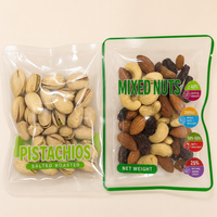 Transparante 3-zijdig gesealde staande plastic zak voor voedselverpakkingen, geschikt voor noten, pistache, gedroogd fruit, snacks, met aangepaste opdruk