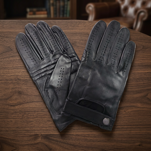 Guantes de Conducción de Cuero Perforado Negro para Hombre, Guantes Transpirables para Motociclismo y Ciclismo - Product Image 2