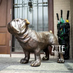 Cast Levensgrote Metalen Handwerk Franse Hond Standbeeld Bronzen Bulldog