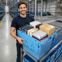 Boîte en plastique HDPE/PP perforée, empilable, emboîtable et renforcée, avec couvercle intégré, pour le transport de marchandises lourdes