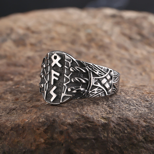 Anillo vikingo de acero inoxidable de recuerdo vikingo <span class=keywords><strong>para</strong></span> hombre, amuleto de runas nórdicas, joyería vikinga - Product Image 2