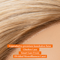 Pelucas de encaje frontal pre-cortadas al por mayor, invisibles, rubio miel, de monofilamento, de fibra Futura-Hair para mujer