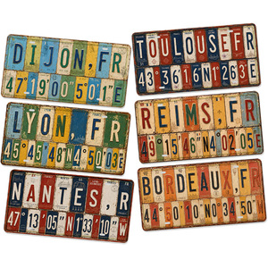 Plaque Métallique Vintage France Ville, Panneau en Étain Rustique Rétro, Décoration Murale Style Ancien pour Bar et <span class=keywords><strong>Garage</strong></span> - Product Image 1