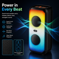 Speaker Portabel HANSUO HS-TD04A6-B Dual 4 Inch dengan Baterai Rechargeable 1800mAh, Lampu RGB, USB, FM, dan Rekaman