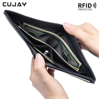 Dompet Pendek Pria Kulit Asli, Dompet Bergaya Mewah, Hadiah untuk Suami, Termasuk Kotak Hadiah, dengan Merek CUJAY