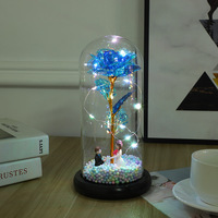 Roses en feuille d'or 24 carats populaires et créatives avec lumière LED lumineuse de Noël, dôme en verre pour cadeau de fête des mères, Saint-Valentin