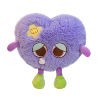 En gros, Peluche monstre violet en forme de cœur avec pansement, coussin doux et moelleux à visage triste, cadeau pour filles