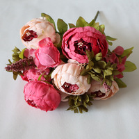 Pivoine Artificielle Vintage Européenne, 13 Têtes, Fleurs de Soie, Bouquets de Pivoines pour Mariage et Décoration Intérieure