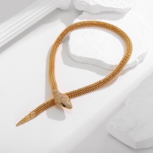 Conjunto de serpiente dorada Retro para mujer, diseño de cabeza de serpiente, conjunto con cadena de latón de circón, joyería de moda, regalo perfecto - Product Image 5