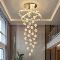 Lustre Moderne en Cristal Doré pour Escalier, Grand Lustre de Luxe en Anneau pour Villa, Lustre en Cristal pour Hall d'Hôtel et Longues Escaliers