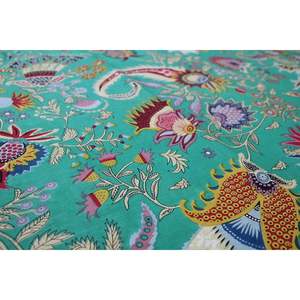 Tela de Algodón Estampada a Mano con Diseño Floral Mukut en Verde Rama, 3 Yardas, Peso Medio, Ecológica, para Sari, Sophia-Art - Product Image 1