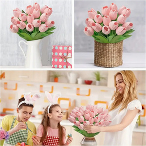 Fleurs artificielles en forme de tulipe rose clair, 12 pièces, fleurs en soie, décorations pour mariage et maison - Product Image 4