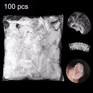 100 protections d'oreilles jetables transparentes et élastiques pour la coloration des cheveux, outil de protection imperméable pour la douche, en plastique - Product Image 3