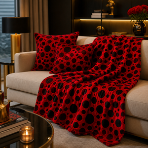 Tissu en velours floqué à pois rouges et noirs, écologique, anti-rides, respirant, pour robe, sac, décoration <span class=keywords><strong>textile</strong></span> de maison - Product Image 6