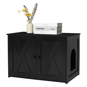 Armoire de rangement simple en bois noir 65L avec contrôle des odeurs pour litière de chat et accessoires pour animaux de compagnie d'intérieur - Product Image 5