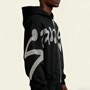 Áo hoodie nam chất liệu nỉ dày, kiểu dáng oversized, cổ tròn, có khóa kéo, phối đá, phong cách vintage, kiểu dáng streetwear, thiết kế croptop, giặt acid tùy chỉnh - Product Image 3