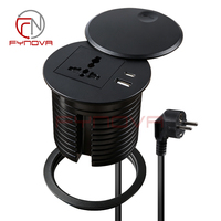 Prise de courant universelle 80 mm pour mobilier de bureau, prise de table avec charge rapide USB Type C, prise de bureau intelligente ronde pour la maison et le bureau
