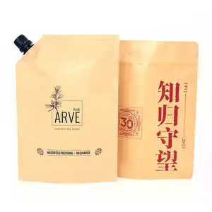 China Supplier Refillable Custom Nozzle Liquid Bag Kraft Paper With Spout Resealable Stand Up Pouch Bags