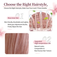 Poudre de fleurs de cerisier MEISU, cheveux ondulés longs de 24 pouces, effet naturel et volumineux, couvre-tête complet, franges légères, réduit l'âge visuel de 150 %