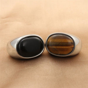 <b>Men's</b> Titanium Steel Oval <b>Ring</b> With <b>Black</b> And Brown Stone Bezel Setting Retro Style Jewelry Gift For <b>Men</b> - Product Image 1