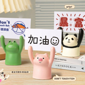 Porta carte di rifornimento ispiratore in resina piccolo animale cane rana maiale decorazione decorazione da tavolo biglietto da visita foto porta memo - Product Image 4