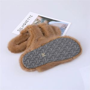 Très qualité luxe femmes hiver véritable vison <span class=keywords><strong>fourrure</strong></span> pantoufles talon plat diapositives Top qualité dame luxe <span class=keywords><strong>fourrure</strong></span> extérieur chaud sandales - Product Image 6