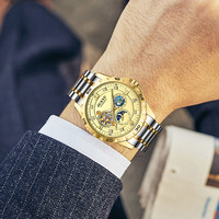 Montre mécanique automatique pour homme TIANNBU2089, cadran squelette ciel étoilé, phases de lune, lumineuse, bracelet en acier inoxydable, montre-bracelet de luxe pour homme