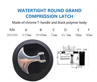 FOYO Loquet de compression rond étanche avec poignée en T chromée - Quincaillerie en polymère noir marine