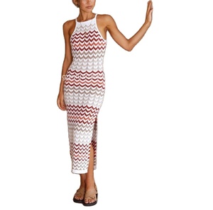 JINRU Maxi vestidos personalizados de verano elegantes para <span class=keywords><strong>mujer</strong></span>, vestido ajustado informal con cubierta de talla grande, prendas de <span class=keywords><strong>punto</strong></span> de ganchillo Tropical a rayas simples - Product Image 1