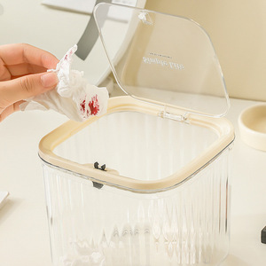 Cubo de basura de escritorio cuadrado con botón pulsador transparente y bolsa para uso en interiores - Product Image 4