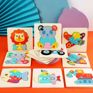 Dessin animé puzzle en bois bébé jouet enfants éducatifs 3D animal trafic forme correspondant puzzle bloc conseil en gros