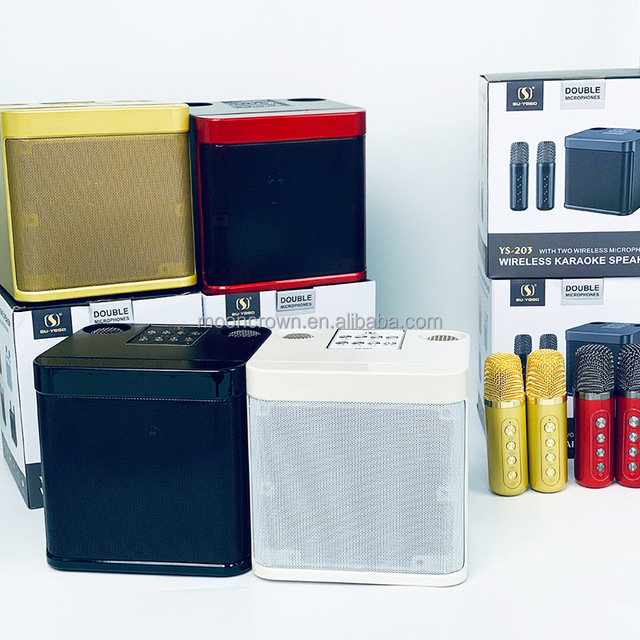 Subwoofer Speaker Dual Wireless Microphones Home Party KTV YS203 Outdoor Party Portable Karaoke Speaker With Wireless Mic