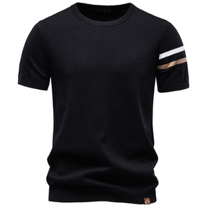 Camiseta de Verano para Hombre, de Alta Calidad, 100% Algodón, Tejido de Punto, Manga con Rayas en Contraste, Cómoda, Transpirable, <span class=keywords><strong>Ropa</strong></span> Casual - Product Image 2