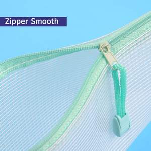 A4 Macaron Mesh <b>File</b> <b>Folder</b> Waterproof Zipper Pouch Plastic Exam Paper Organizer School Office Document Storage Bag - Product Image 3