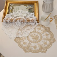 Set de table rond en dentelle, dessous de verre romantique brodé, napperon, sous-verres à café